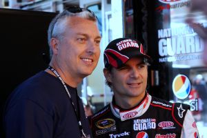 DFWSportsOnline’s George Walker with Jeff Gordon prior to the Samsung 500 at Texas Motor Speedway. Photo by Teresa Campbell