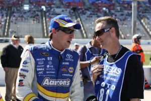 DFWsportsonline's William Cameron catches up with David Reutimann during qualifying for 2009 Samsung Mobile 500.  Photo by George Walker.